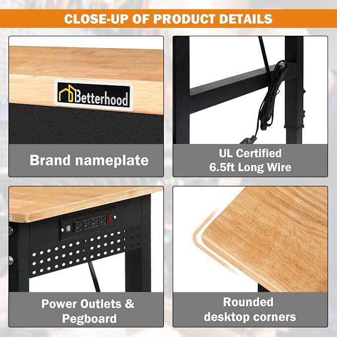 Betterhood 70" Adjustable Height Workbench, 2000 LBS Heavy Duty Work Table - Image 4