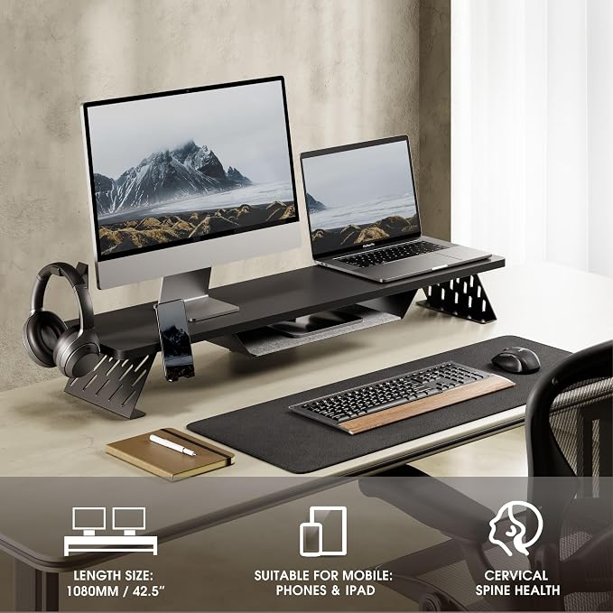 Fenge Dual Monitor Stand, 42.5 Inch Monitor Riser - Image 2