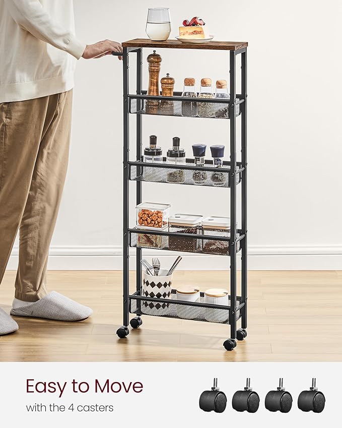 VASAGLE Slim Rolling Cart, 5-Tier Storage Cart, Narrow Carts - Image 5