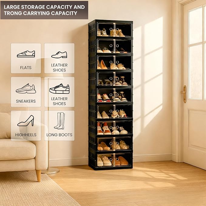 Foldable Shoe Organizer Storage Box Set of 2, Portable Extra Large Folding Shoe - Image 5