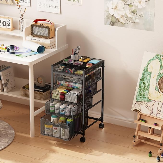 Rolling Utility Cart with 4 Drawers, Craft Organizer and Storage Carts with DIY - Image 7