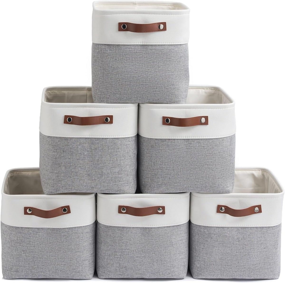 Fabric Storage Cubes 11", 6 Pack, with PU Pull Handles,Foldable