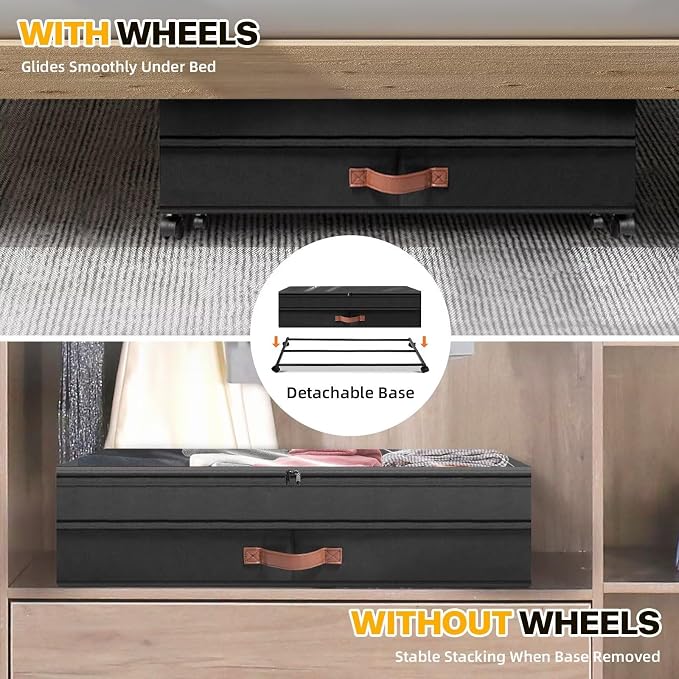 Under Bed Storage with Wheels, 2 Packs XXL Underbed Organizer with Lid - Image 6