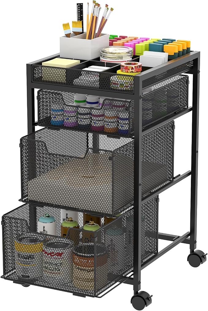 Rolling Utility Cart with 3 Drawers, Craft Organizer and Storage with DIY by Hayexiha