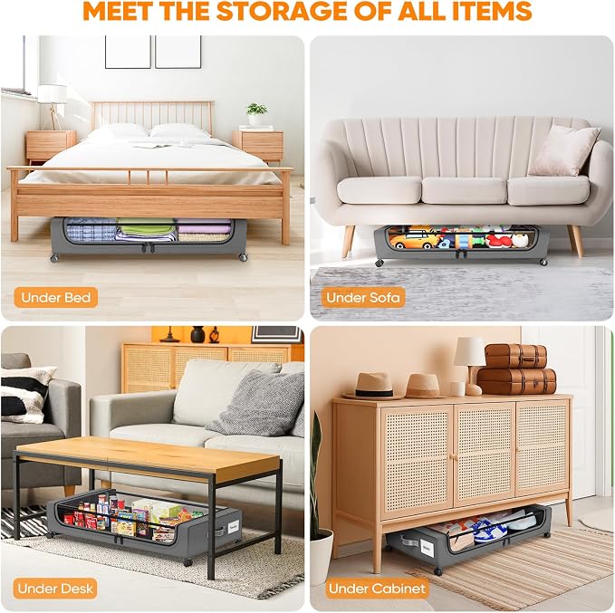 Camkey® Under Bed Storage with 360° Wheels, 60L Low-Profile Rolling Underbed - Image 5