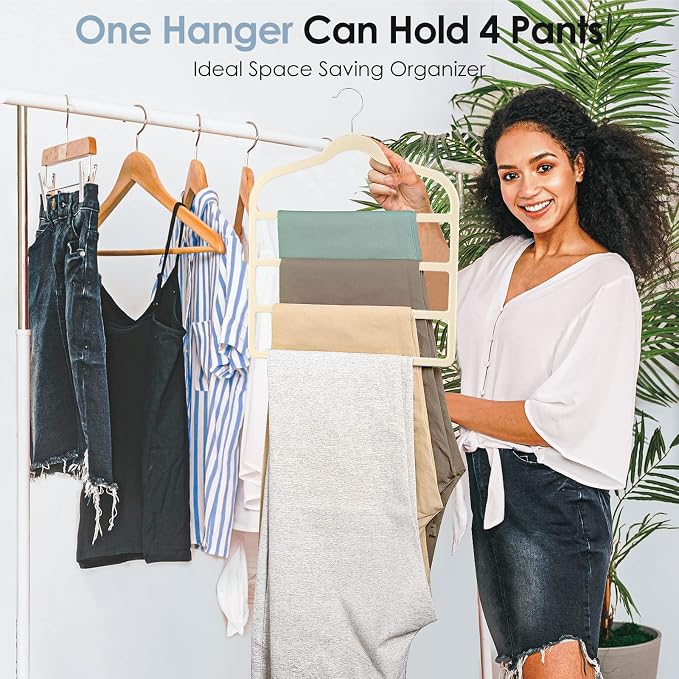Velvet Hangers Space Saving Non Slip Pant Velvet Hangers, DUDUCOFU 4 Pack Beige - Image 2