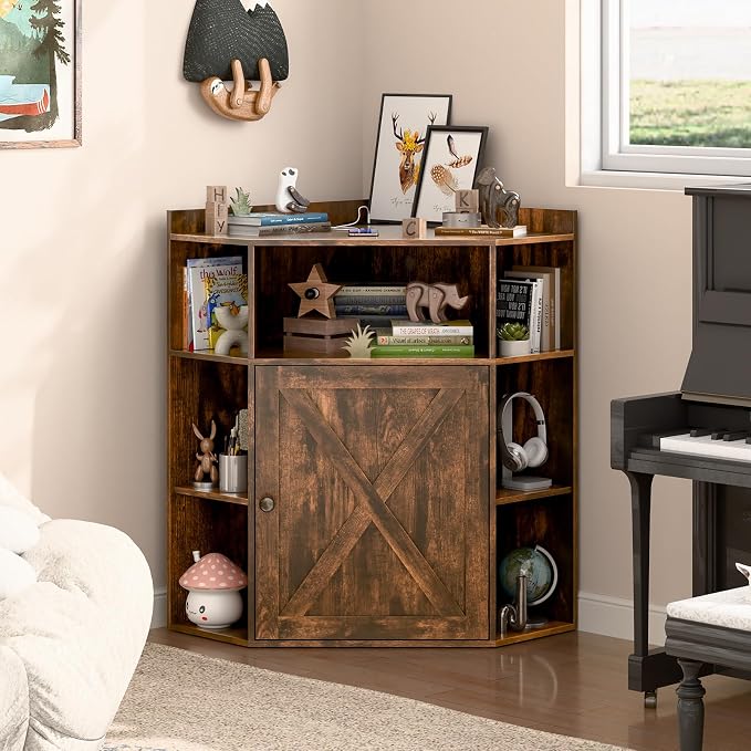 Corner Storage Cabinet, Farmhouse Corner Bookshelf - Image 4