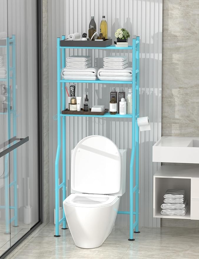 3-Tier Over The Toilet Storage, Freestanding Metal Bathroom Shelves - Image 2
