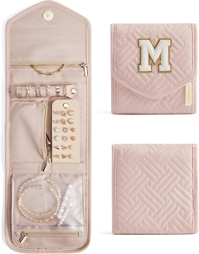 BAGSMART Travel Jewelry Organizer Case M Initial Foldable Jewelry Roll by BAGSMART