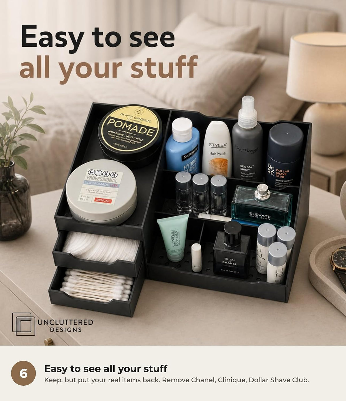 Bathroom Counter Organizer for Men, Black Cologne Organizer with
