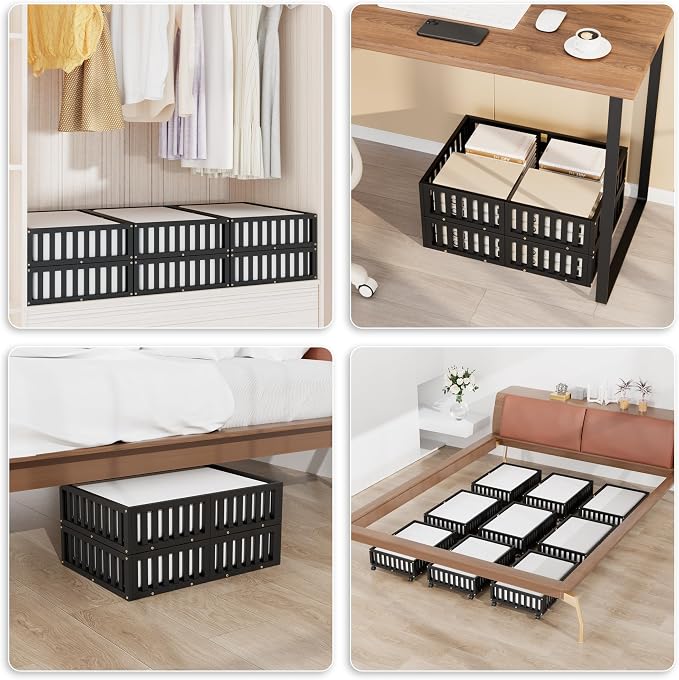 Bamboo Under Bed Storage with Wheels, Rolling Underbed Shoe Organizer Box - Image 5