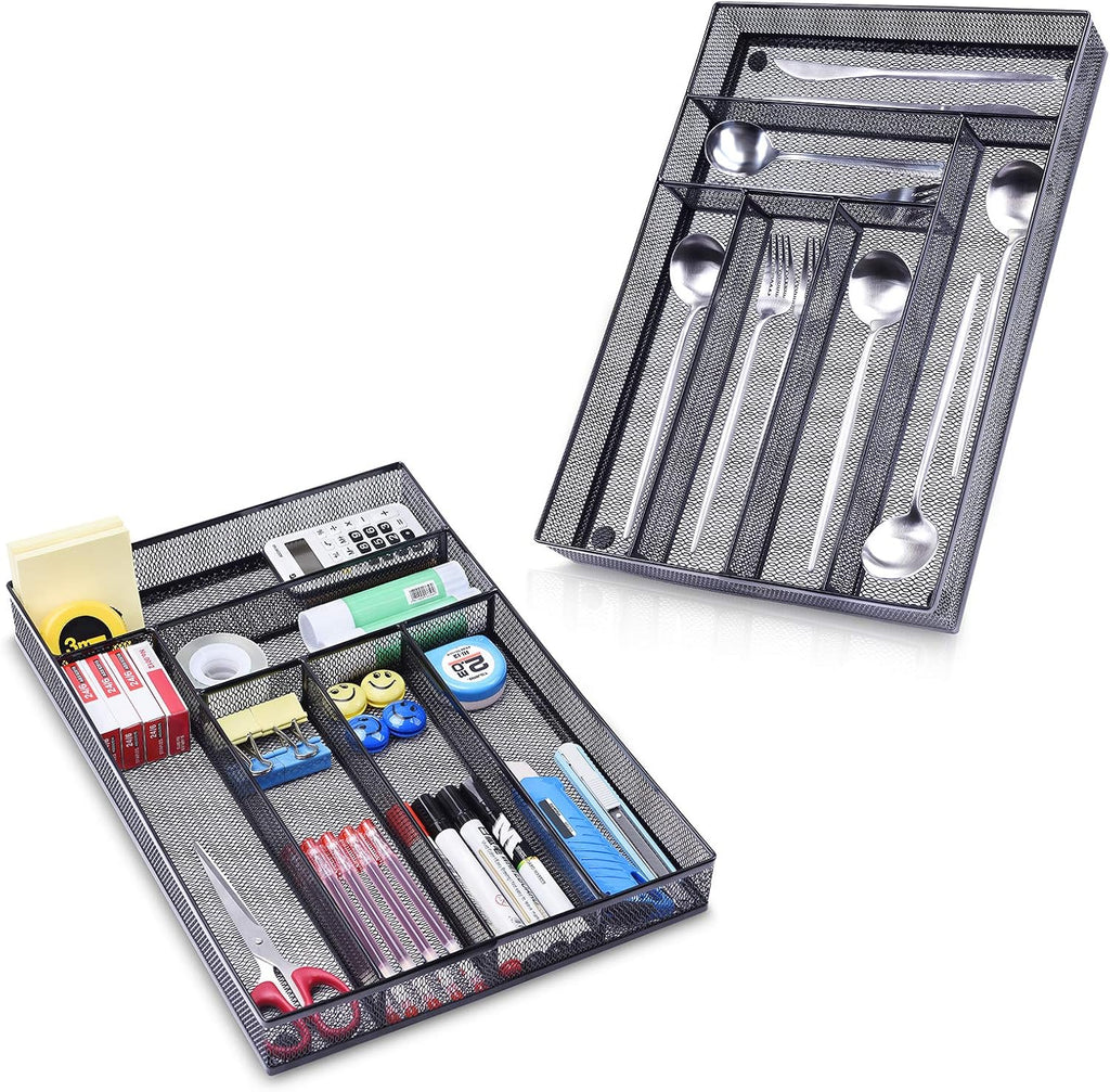 WuGeShop Desk Drawer Organizer with 6 Compartments, Mesh Drawer