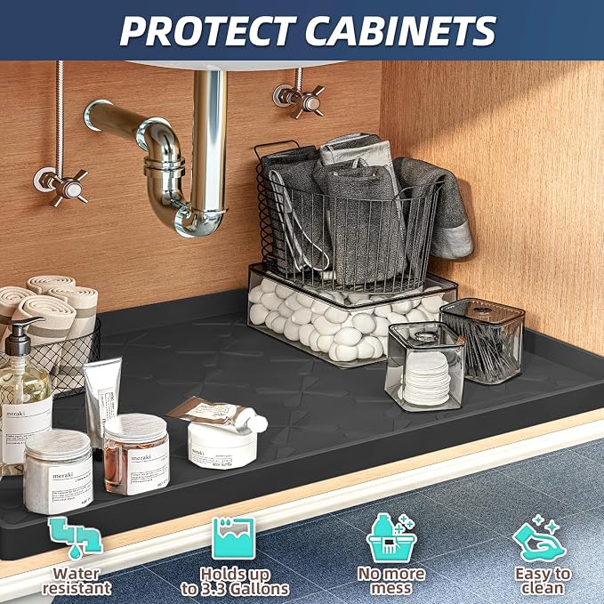 SIKADEER 25" x 19" Under Sink Mat Waterproof, Silicone Mat Kitchen Drawer Shelf - Image 3
