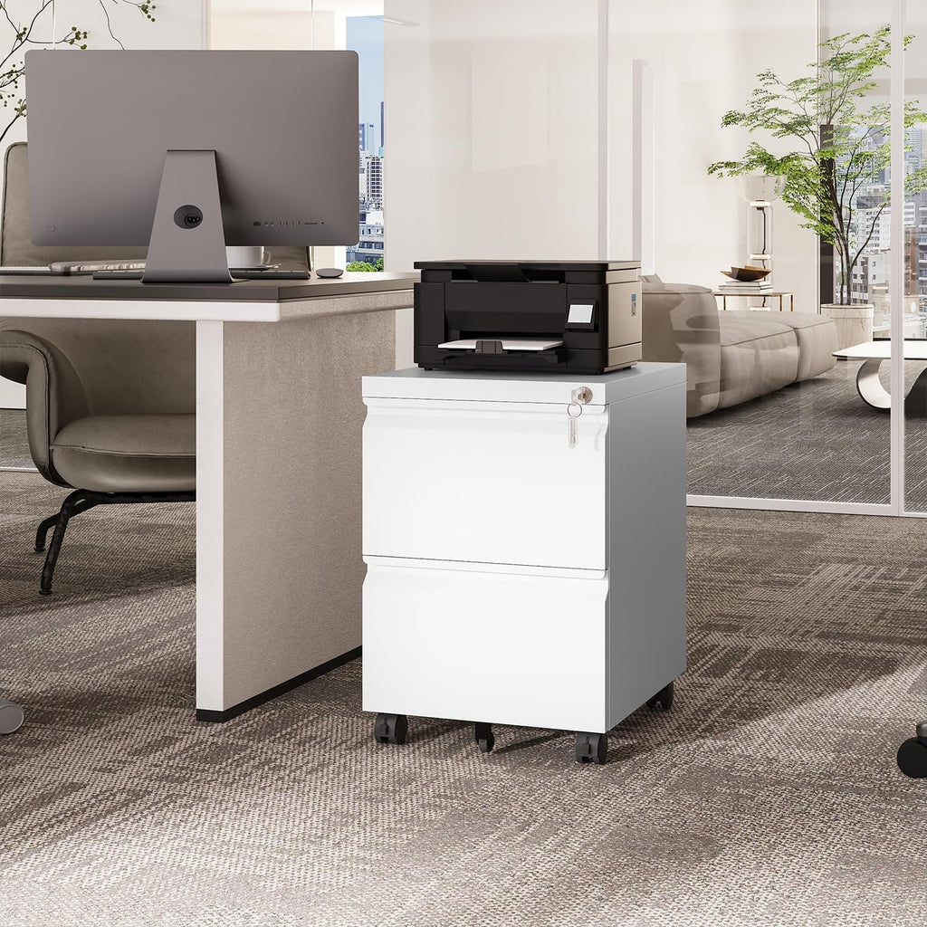 2 Drawers Vertical File Cabinet - Fully Assembled White Under Desk