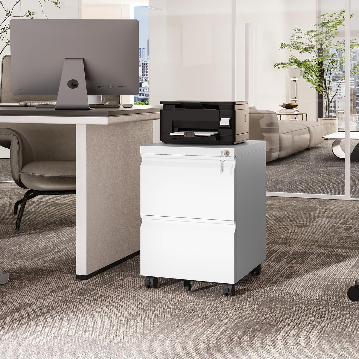 2 Drawers Vertical File Cabinet - Fully Assembled White Under Desk