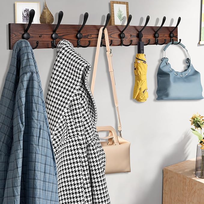 32.2'' Large Coat Rack Wall Mount Coat Hooks Coat Hanger - Image 3