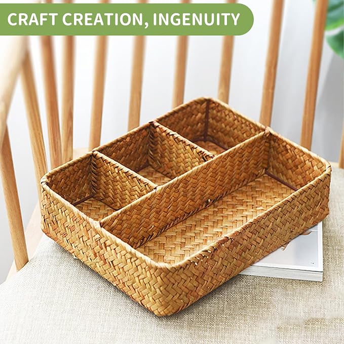 Wicker Baskets 4-Section Tea Bag/Sugar Packet Holder, Seagrass Woven - Image 6