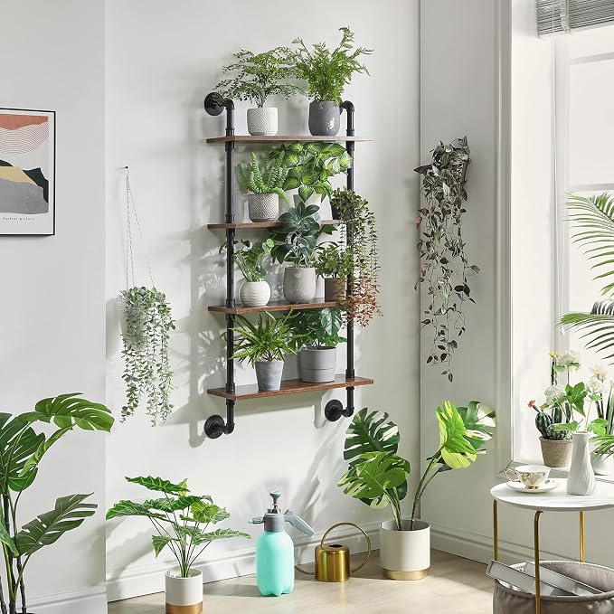 YMYNY Industrial Pipe Shelf Bracket, 4 Tiers Retro Wall Mounted Floating Shelf - Image 5