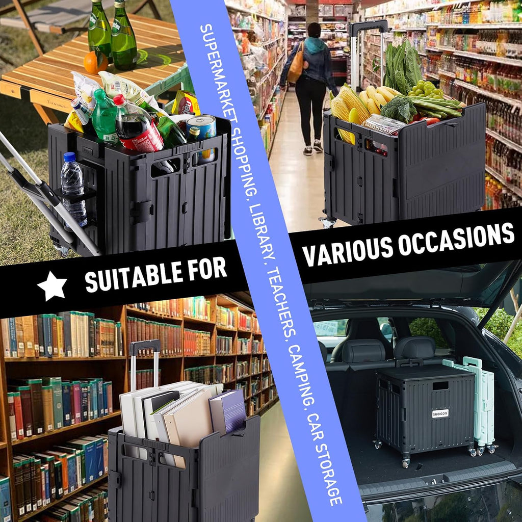 SUBICOO Folding Utility Cart Portable Rolling Crate Handcart Shopping