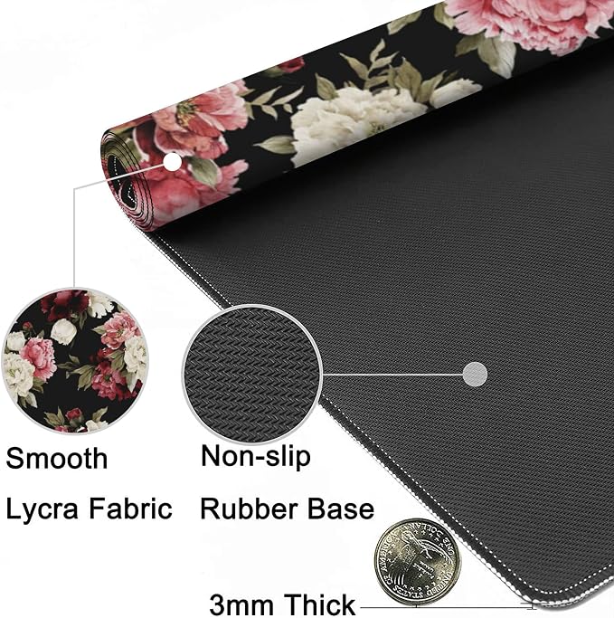 Desk Mat, Watercolor Peonies Floral Gaming Mouse Pad, XXL Extended Mouse Pad Mat - Image 5