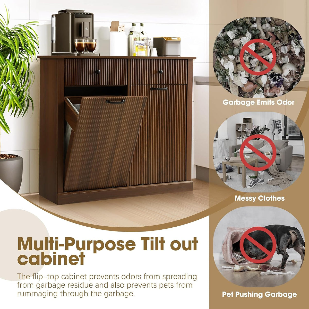 Grepatio Tilt Out Fluted Laundry Hamper Cabinet, 22 Gallon Double