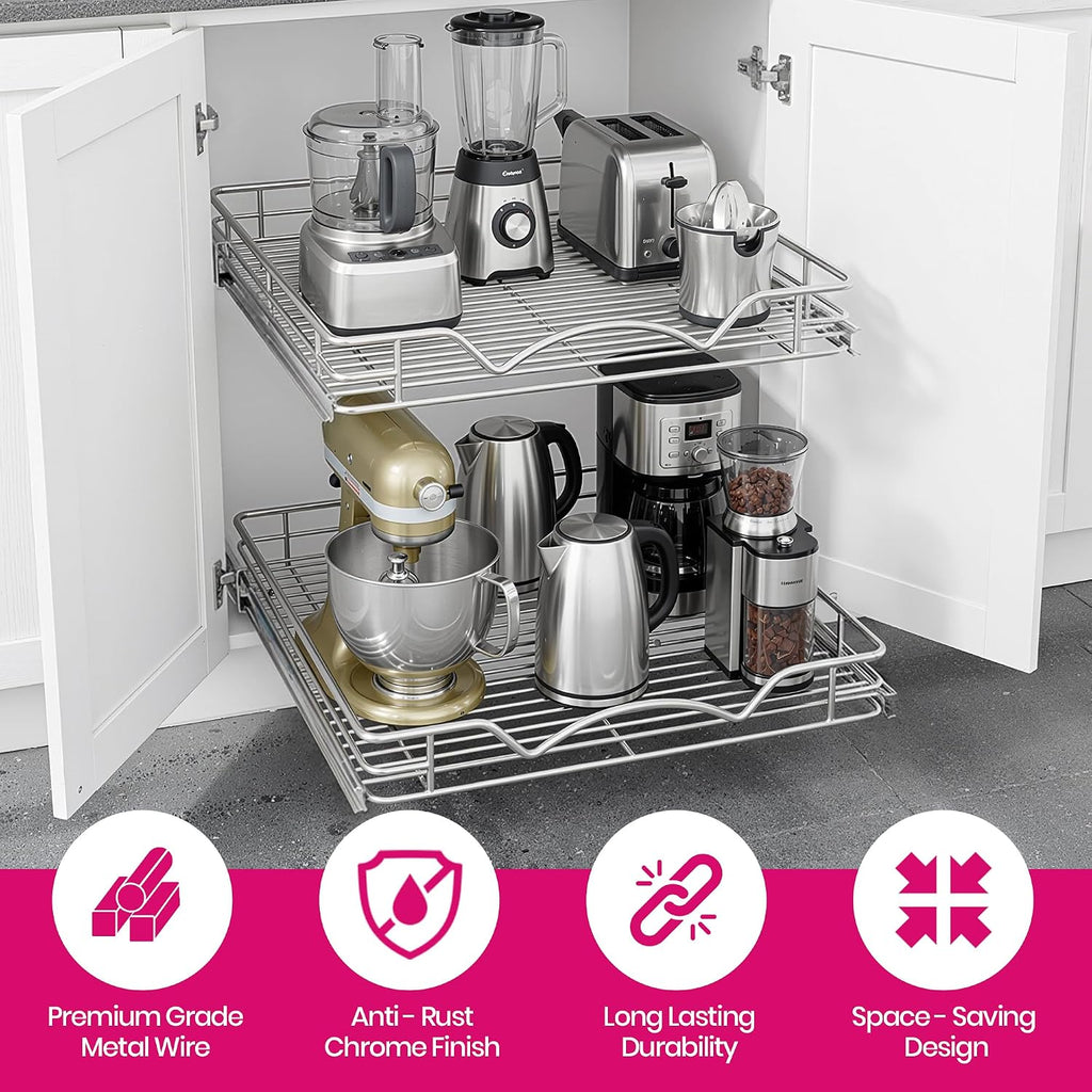 HOLDN’ STORAGE 2-Tier Pull Out Cabinet Organizer, 15" W x 21”D x 16.5"