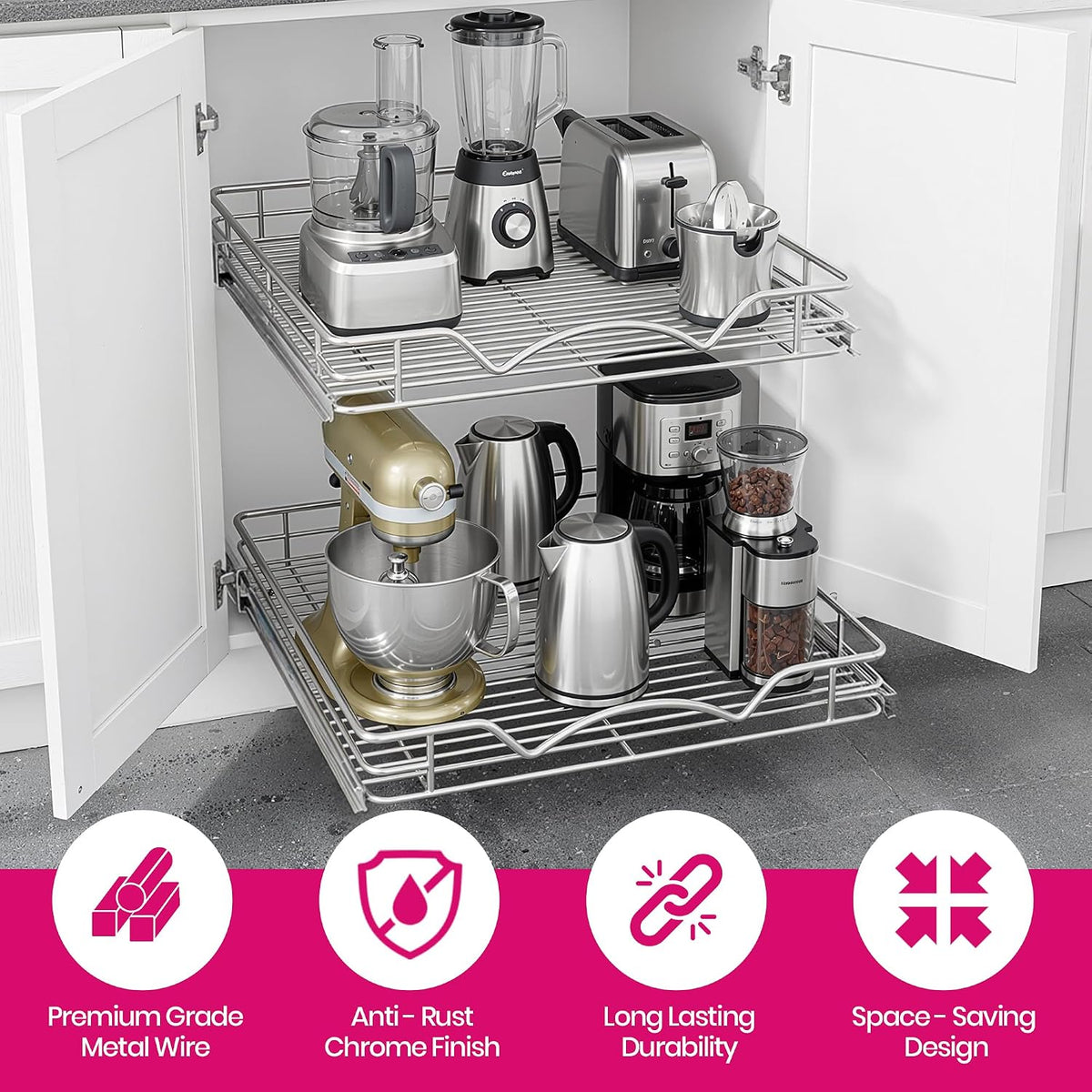 HOLDN’ STORAGE 2-Tier Pull Out Cabinet Organizer, 15" W x 21”D x 16.5"