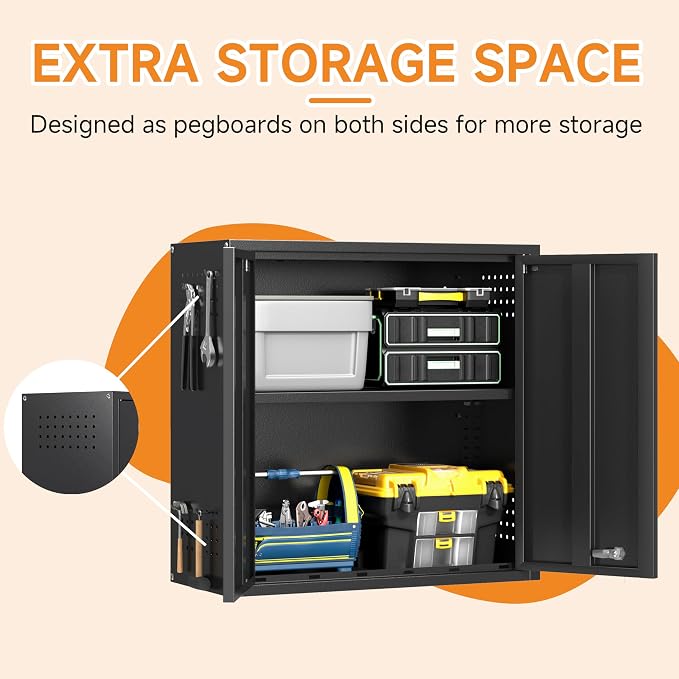 Metal Garage Wall Cabinet with 2 Doors and 1 Adjustable Shelf, Lockable - Image 5