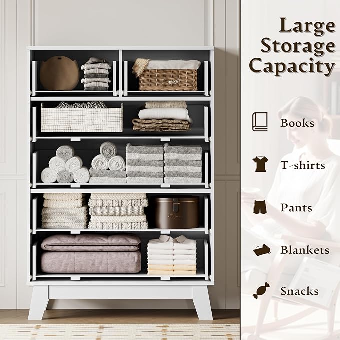 46" Tall Dresser for Bedroom, 6-Drawer Fluted Chest of Drawers, Modern Wood - Image 4