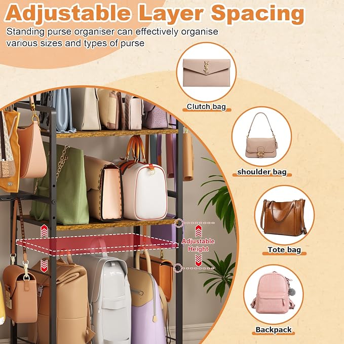 Purse Storage Organizer for Women, 3-Tier Max Purse Storage Stand Rack Holder & - Image 4
