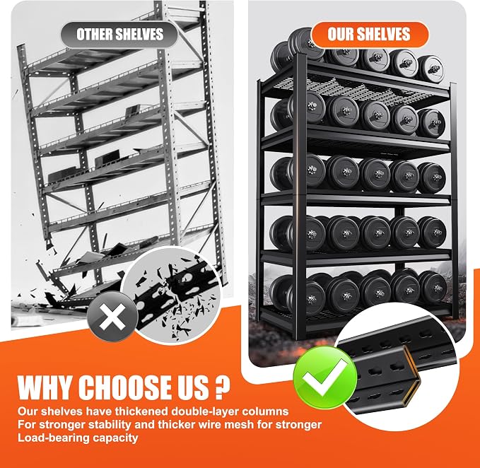 71" H Garage Shelving Heavy Duty 5-Tier Storage Shelves, Adjustable Metal - Image 5