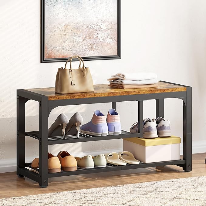 HOMEFORT Shoe Bench, 3 Tiers Shoe Rack Bench, 31.5" Shoe Storage Bench - Image 5