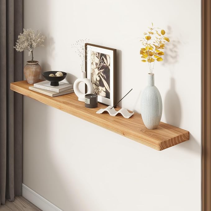 Fun Memories 55 Inch Wood Floating Shelves, Natural Elm Wood Floating Shelf - Image 2