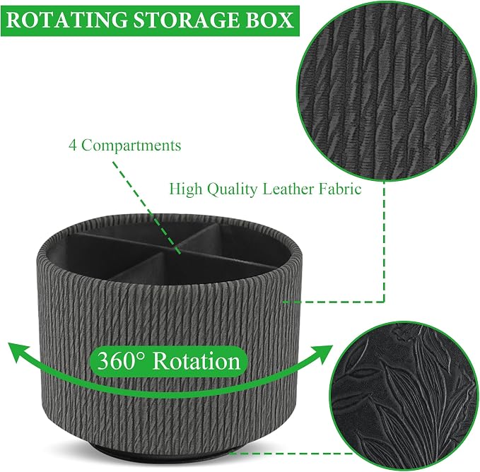 Round Leather Art Supply Organizer, Remote Control Holder, 360 Degree Spinning - Image 3
