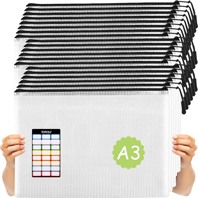 20pcs Mesh Zipper Pouch, A3 17x12 Inches Large Reusable Zipper Pouches by YOPCDJ