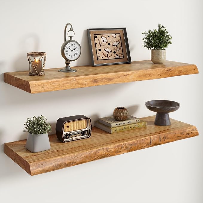 Live Edge Elm Floating Shelves For Wall by Unknown