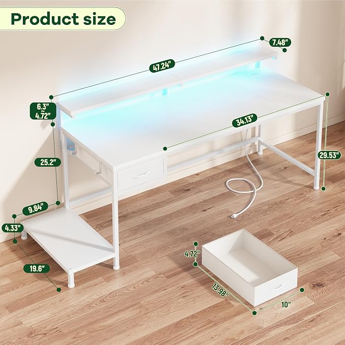 Computer Desk with Ergonomic Monitor Stand & CPU Stand, 47.2" Gaming Desk with - Image 3
