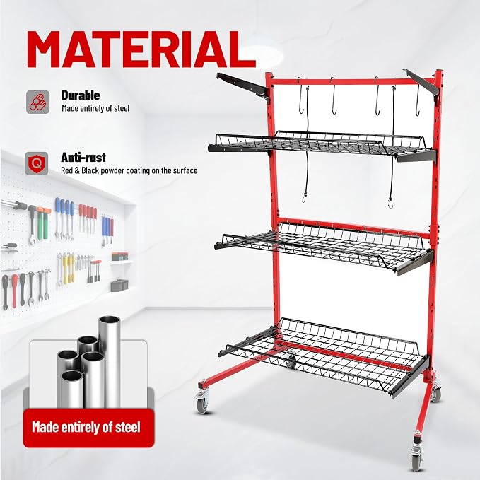 Auto Body Parts Storage Rack 3 Shelf Cart Storage Rack Stand - Image 3