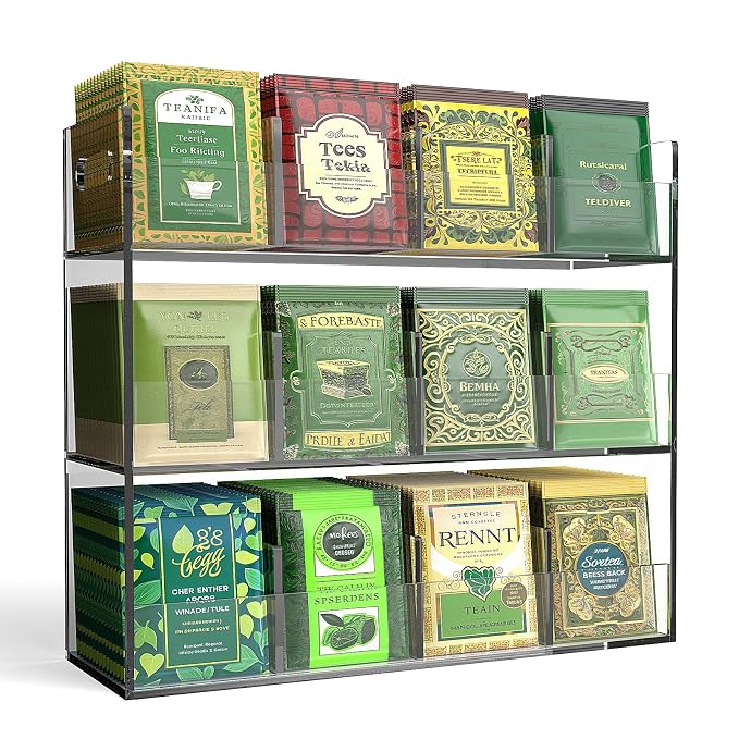 Jumyee 3-Tier Acrylic Tea Bag Organizer & Storage Box, 12 Compartment Portable by Jumyee