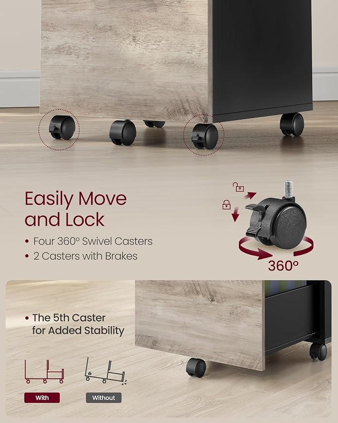 VASAGLE 2-Drawer File Cabinet, Small Rolling Filing Cabinet - Image 7