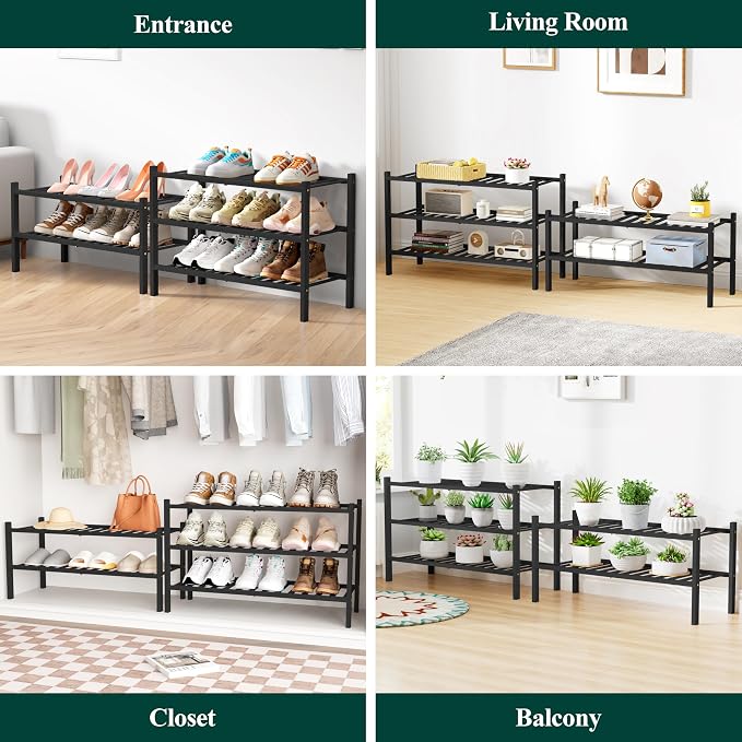 Smiry Bamboo Shoe Rack for Closet, 4 Tier Wooden Stackable Shoe Organizer - Image 7