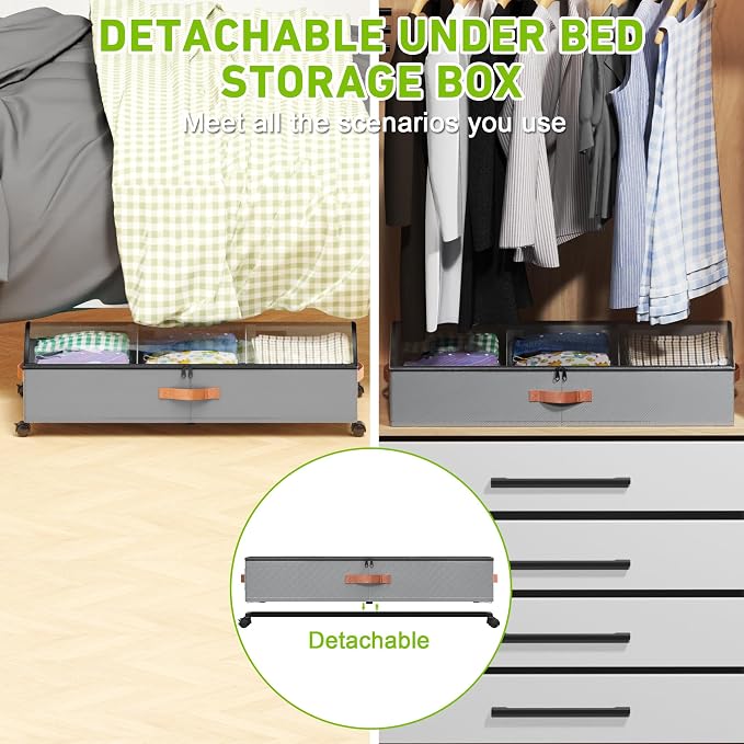 Under Bed Storage with Wheels, 1 Pack Under Bed Storage Container with Dividers - Image 6