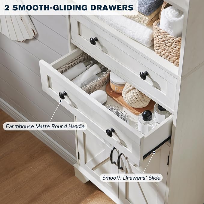 ACCOHOHO Farmhouse Tall Bathroom Storage Cabinet, Adjustable Shelves & Barn Door - Image 5