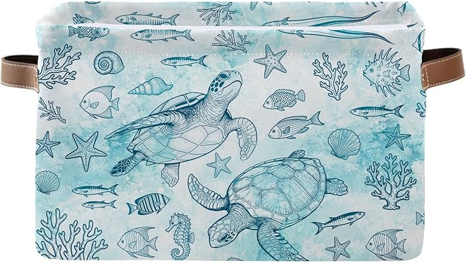 Rectangle Ocean Sea Turtle Storage Basket, Storage Box Bin by REETOOK