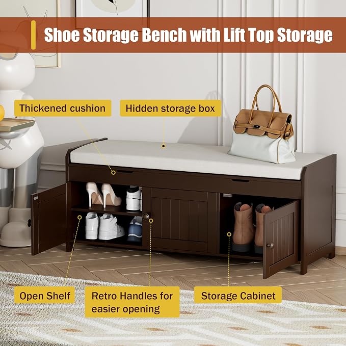 HOMEFORT 41.3" Shoe Bench with Lift Top Storage, Entryway Bench with Cushioned - Image 5