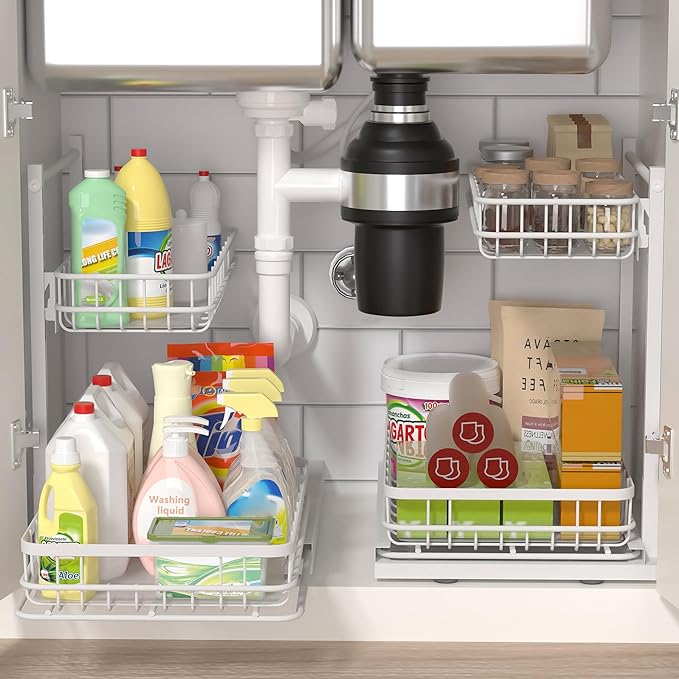 Under Sink Organizer, Adjustable Height Pull-Out Kitchen Storage Organization - Image 4