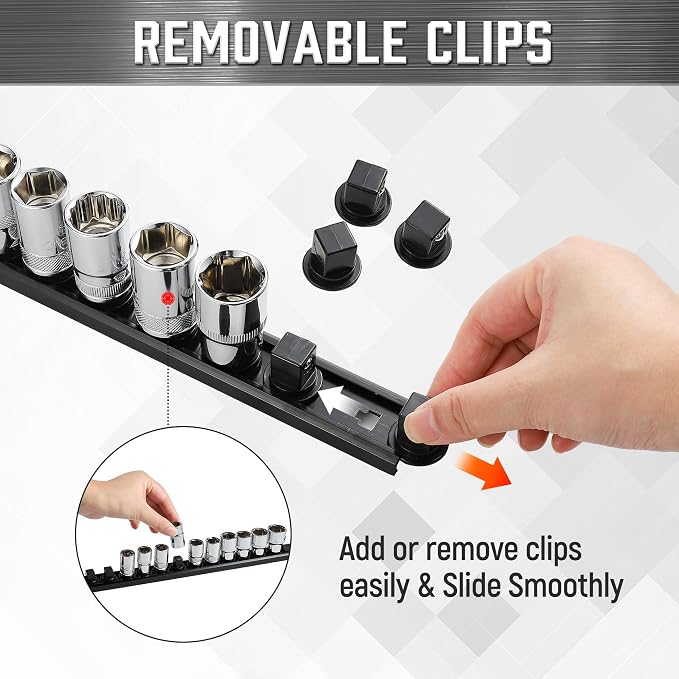ALOANES 3-Piece Magnetic Socket Organizer, Heavy Duty Aluminum Socket Rails - Image 5