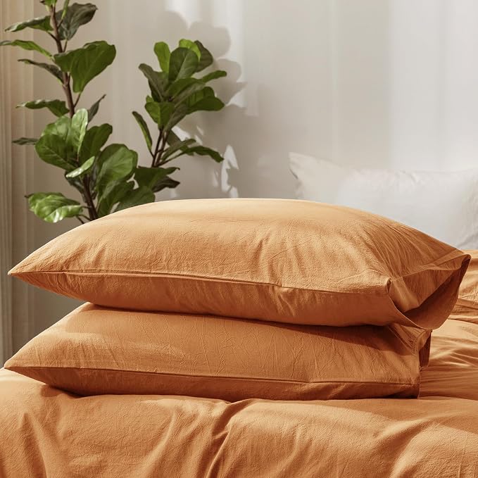 MooMee Bedding Pillowcases Pack of 2 100% Washed Cotton Linen Like Textured by MOOMEE