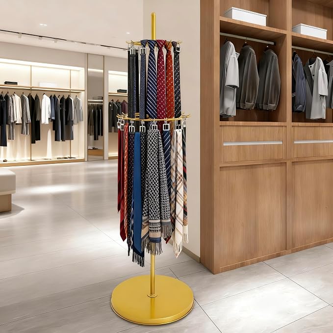 Gold Belt Display Scarf &Ties Rack Stand, 360° Rotation Floor Mounted Belt - Image 7