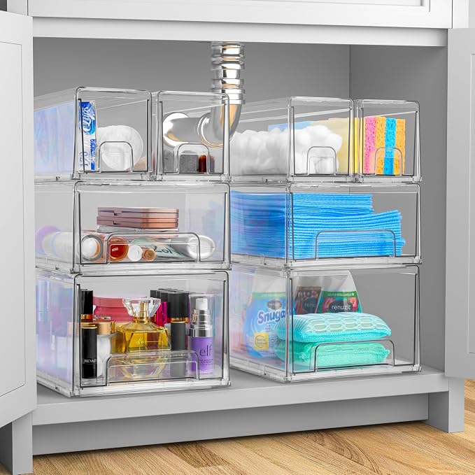 Sorbus Small Clear Stackable Storage Drawers – 4-Pack Plastic Organizer Bins - Image 2